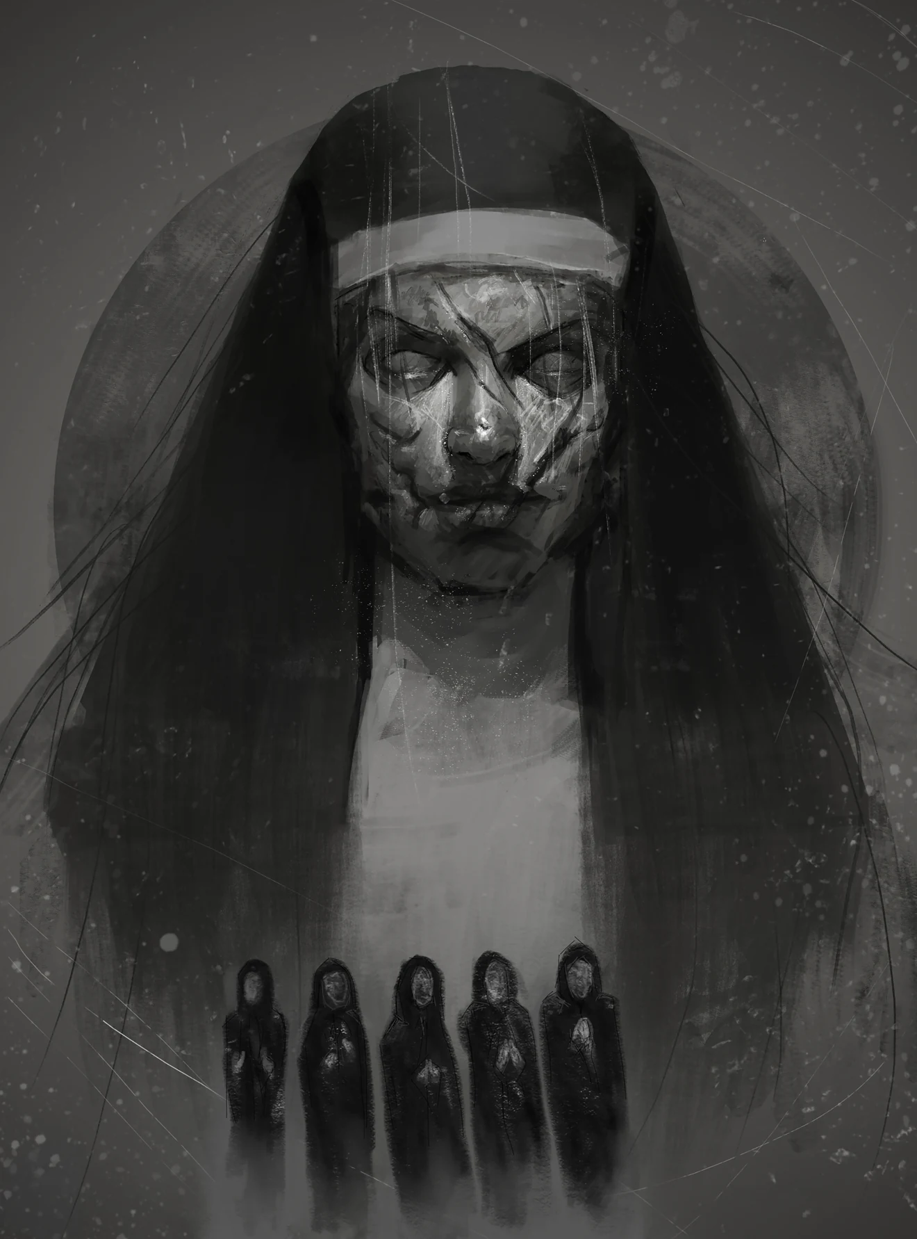 Ilustración de una monja espectral de Relatos de la Noche