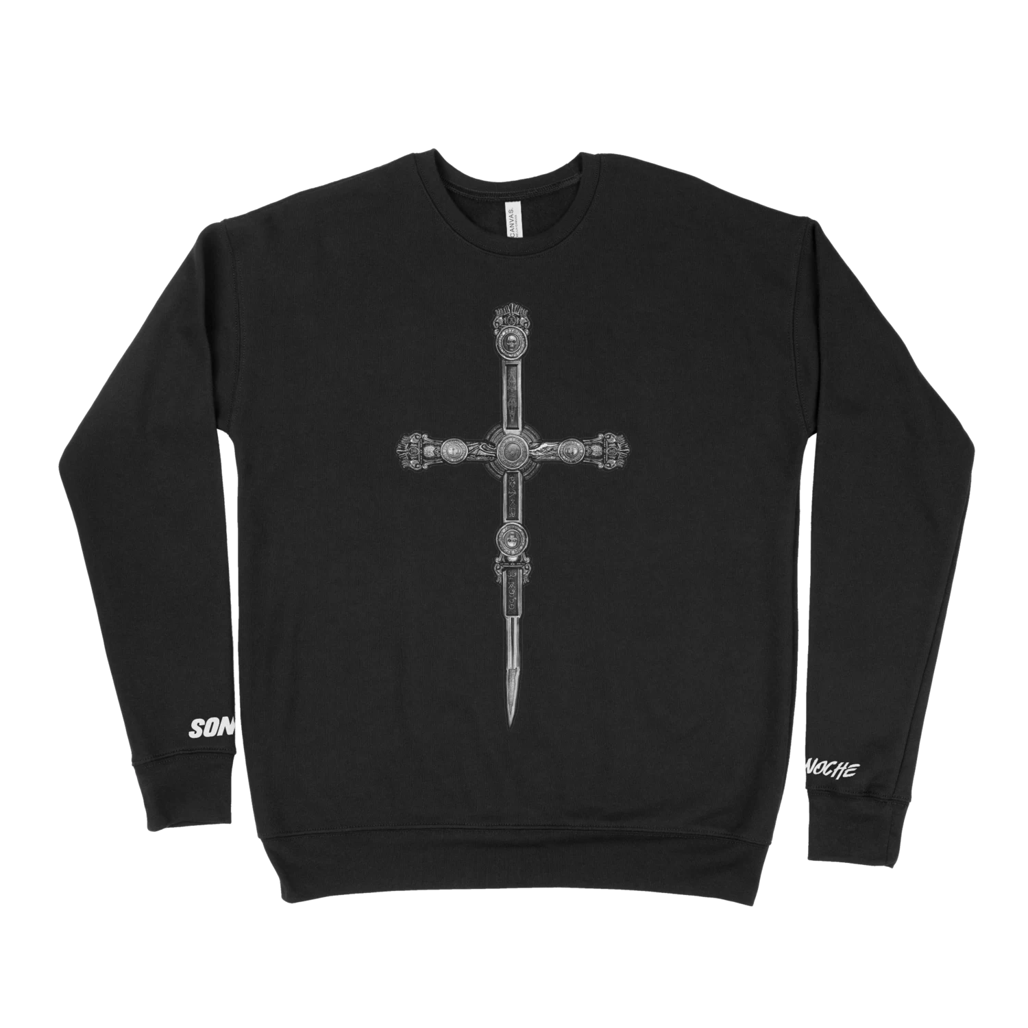 Crewneck negro CRUX con diseño de crucifijo